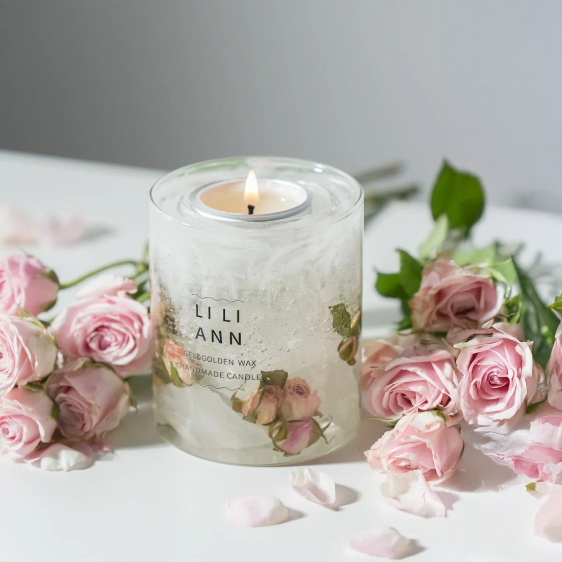 Handmade Crystal Candle Set (Snowkissed Rose)